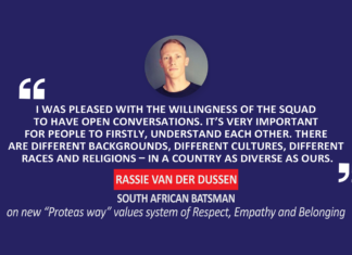 Rassie van der Dussen, South African Batsman on new “Proteas way” values system of Respect, Empathy and Belonging