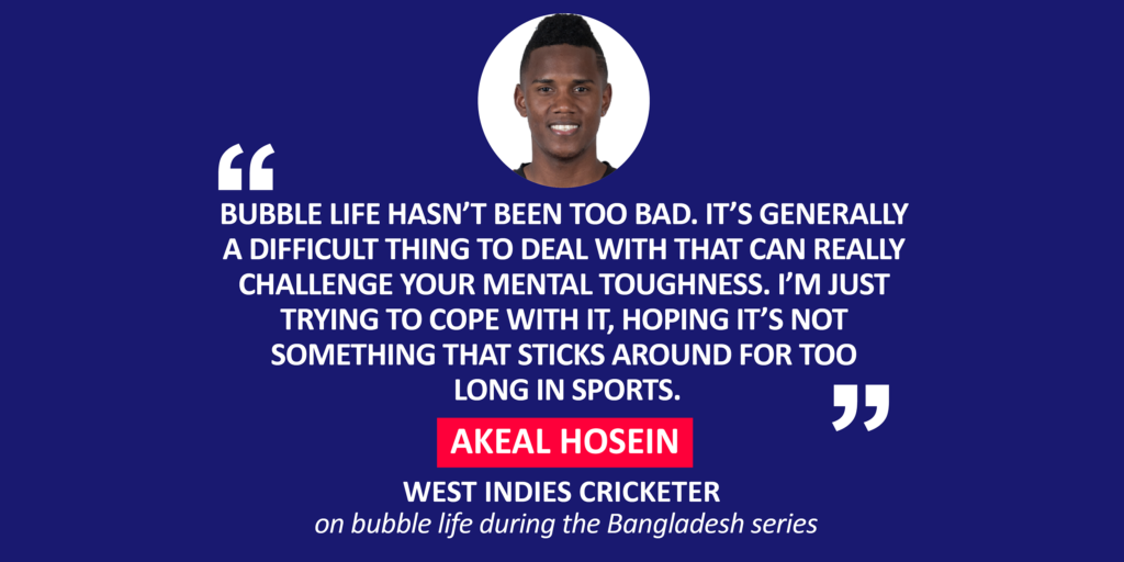 Akeal Hosein, West Indies Cricketer on bubble life during the Bangladesh series