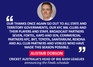 Alistair Dobson, Cricket Australia’s Head of Big Bash Leagues announcing the Finals schedule