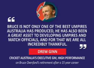 Drew Ginn, Cricket Australia’s Executive General Manager, High Performance on Bruce Oxenford's retirement after a 15-year career