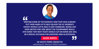 Suzie Bates, NZ White Ferns Cricketer welcoming ICC Women’s CWC22 volunteers