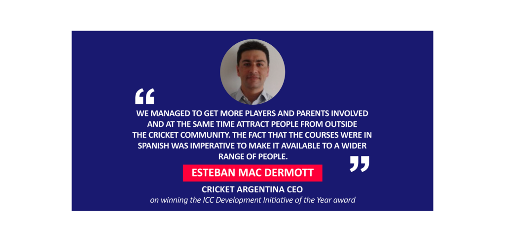 Esteban Mac Dermott, Cricket Argentina CEO on winning the ICC Development Initiative of the Year award