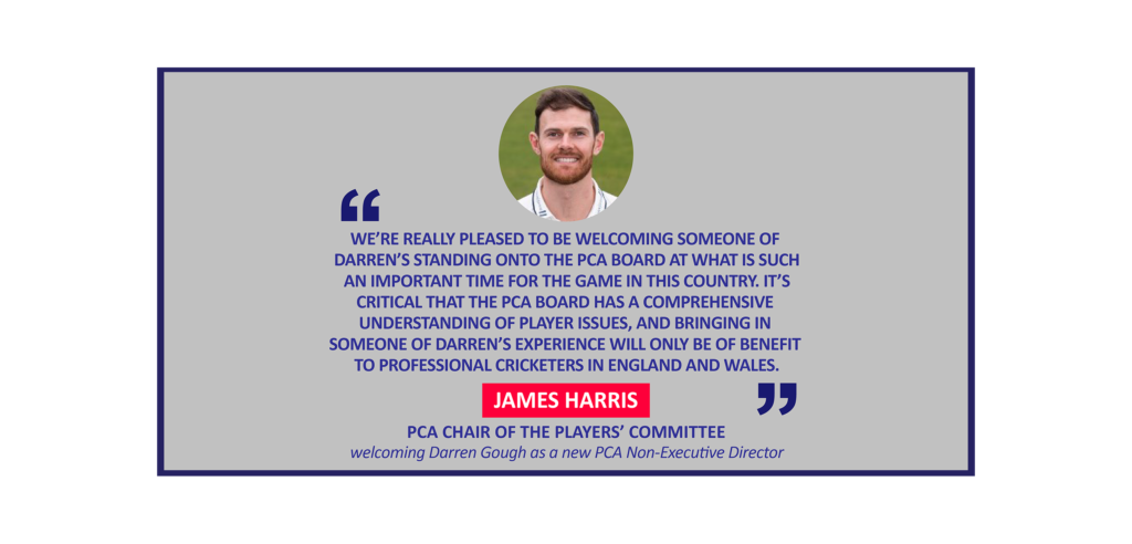 James Harris, PCA Chair of the Players’ Committee welcoming Darren Gough as a new PCA Non-Executive Director