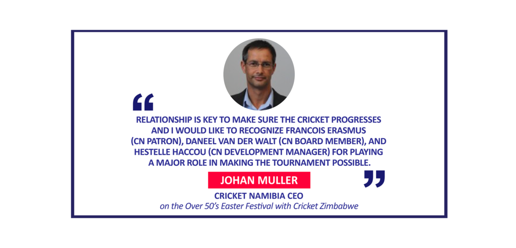 Johan Muller, Cricket Namibia CEO (on the Over 50’s Easter Festival with Cricket Zimbabwe