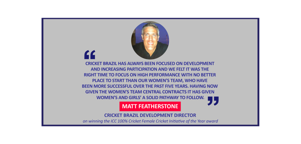 Matt Featherstone, Cricket Brazil Development Director on winning the ICC 100% Cricket Female Cricket Initiative of the Year award