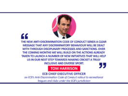 Tom Harrison, ECB Chief Executive Officer on ECB's Anti-Discrimination Code of Conduct rollout to recreational leagues and clubs under the ECB’s jurisdiction