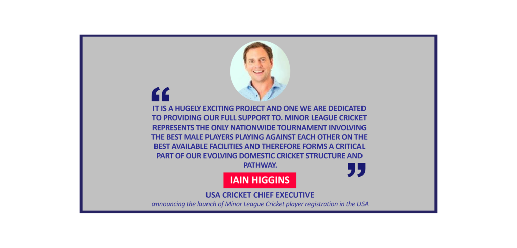 Iain Higgins, USA Cricket Chief Executive announcing the launch of Minor League Cricket player registration in the USA
