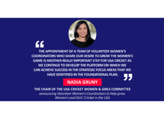 Nadia Gruny, the Chair of the USA Cricket Women & Girls Committee announcing Volunteer Women's Coordinators to help grow Women's and Girls' Cricket in the USA