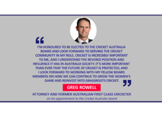 Greg Rowell, attorney and former Australian First Class Cricketer on his appointment to the Cricket Australia board