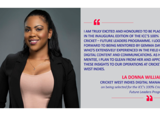La Donna Williams, Cricket West Indies Digital Manager on being selected for the ICC's 100% Cricket Future Leaders Program