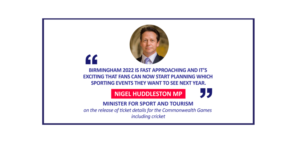 Nigel Huddleston MP, Minister for Sport and Tourism on the release of ticket details for the Commonwealth Games including cricket