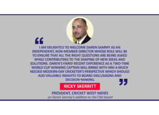 Ricky Skerritt, President, Cricket West Indies on Daren Sammy's addition to the CWI board