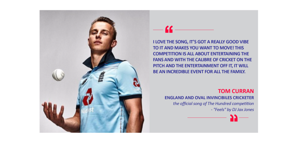 Tom Curran, England and Oval Invincibiles cricketer the official song of The Hundred competition - "Feels" by DJ Jax Jones