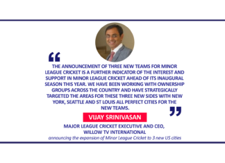 Vijay Srinivasan, Major League Cricket Executive and CEO, Willow TV International announcing the expansion of Minor League Cricket to 3 new US cities
