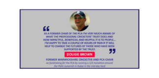 Dougie Brown, Former Warwickshire cricketer and PCA Chair on fundraising for the PCA by running a 1/2 marathon around the Palm Jumeirah in Dubai in the mid-day heat