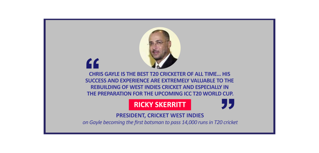 Ricky Skerritt, President, Cricket West Indies on Gayle becoming the first batsman to pass 14,000 runs in T20 cricket