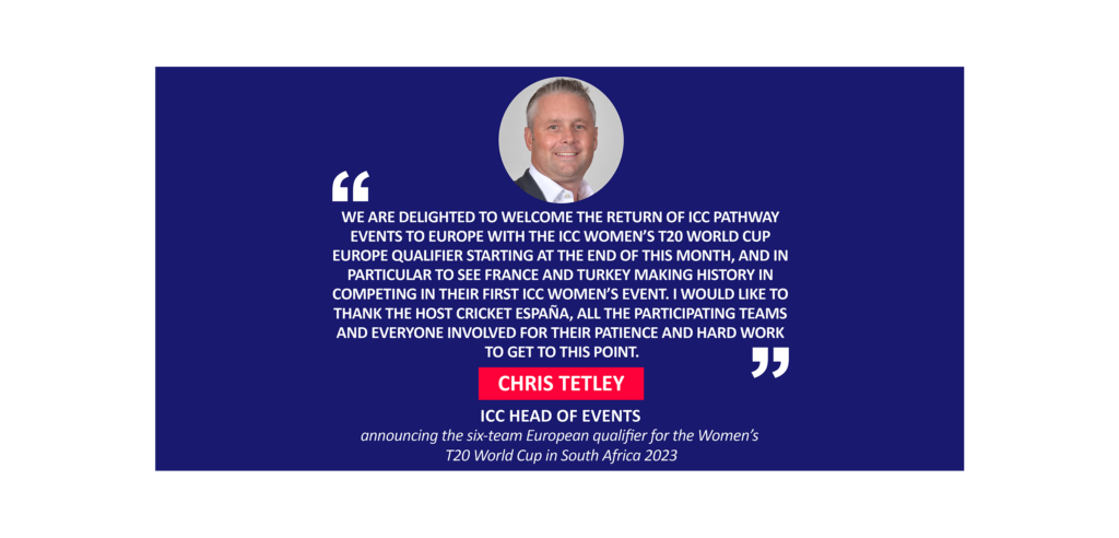 Chris Tetley, ICC Head of Events announcing the six-team European qualifier for the Women’s T20 World Cup in South Africa 2023