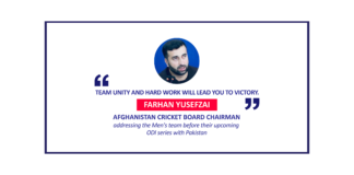 Farhan Yusefzai, Afghanistan Cricket Board Chairman addressing the Men's team before their upcoming ODI series with Pakistan