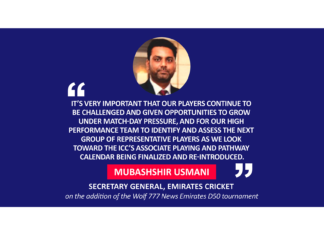 Mubashshir Usmani, Secretary General, Emirates Cricket on the addition of the Wolf 777 News Emirates D50 tournament