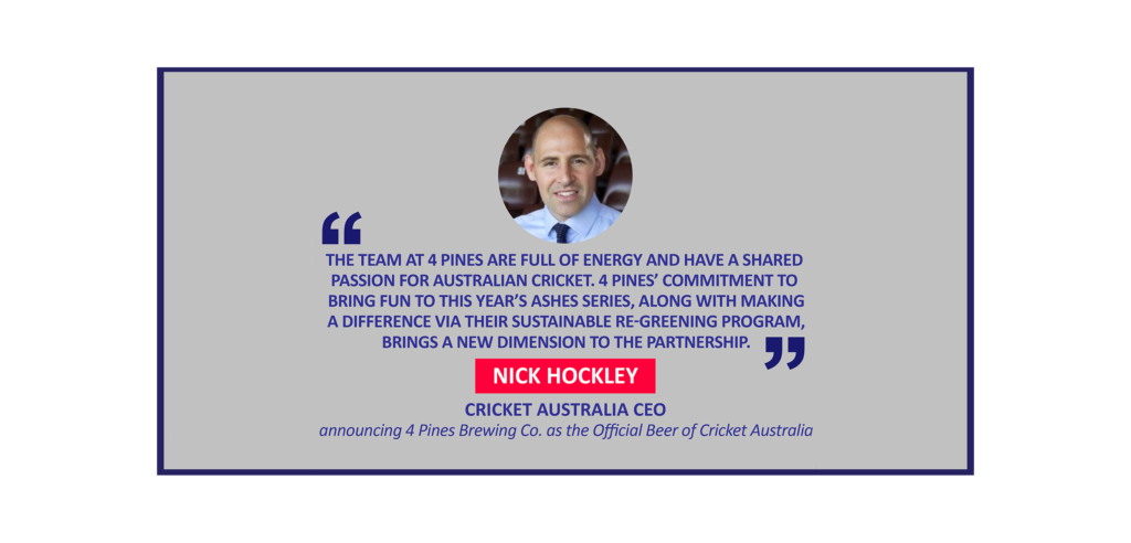 Nick Hockley, Cricket Australia CEO announcing 4 Pines Brewing Co. as the Official Beer of Cricket Australia