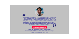 Sushil Nadkarni, Chair of the USA Cricket Committee announcing the USA Cricket Men’s National Championships in Texas from November 14th – 20th
