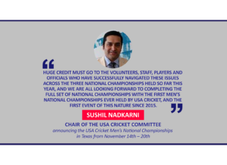 Sushil Nadkarni, Chair of the USA Cricket Committee announcing the USA Cricket Men’s National Championships in Texas from November 14th – 20th