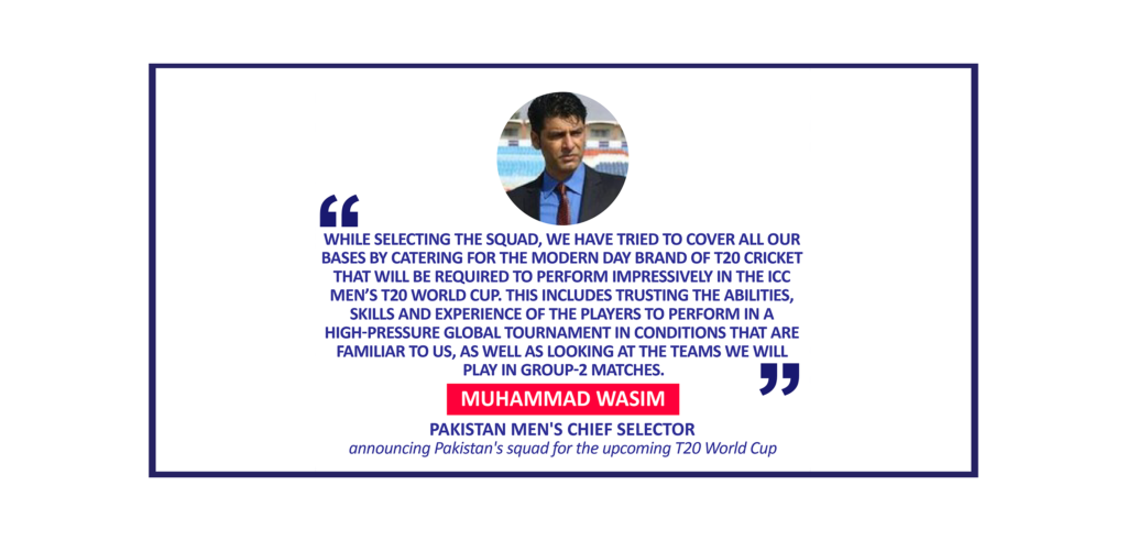 Muhammad Wasim, Pakistan Men's Chief Selector announcing Pakistan's squad for the upcoming T20 World Cup