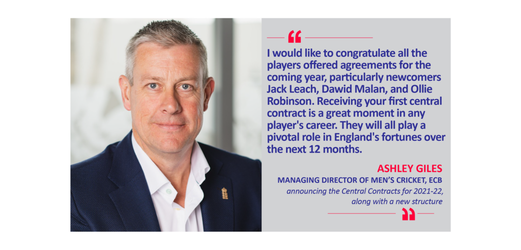 Ashley Giles, Managing Director of Men’s Cricket, ECB announcing the Central Contracts for 2021-22, along with a new structure