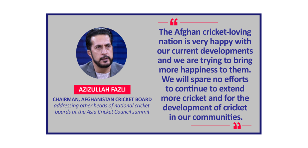 Azizullah Fazli, Chairman, Afghanistan Cricket Board addressing other heads of national cricket boards at the Asia Cricket Council summit