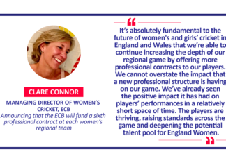 Clare Connor, Managing Director of Women’s Cricket, ECB Announcing that the ECB will fund a sixth professional contract at each women’s regional team