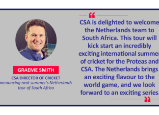 Graeme Smith, CSA Director of Cricket announcing next summer's Netherlands tour of South Africa