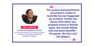 Meg Lanning, Australian Women’s Captain on the news of AUS $1.2 million increase in retainers for Australia’s female domestic cricketers