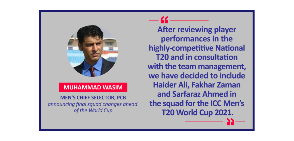 Muhammad Wasim, Men's Chief Selector, PCB announcing final squad changes ahead of the World Cup