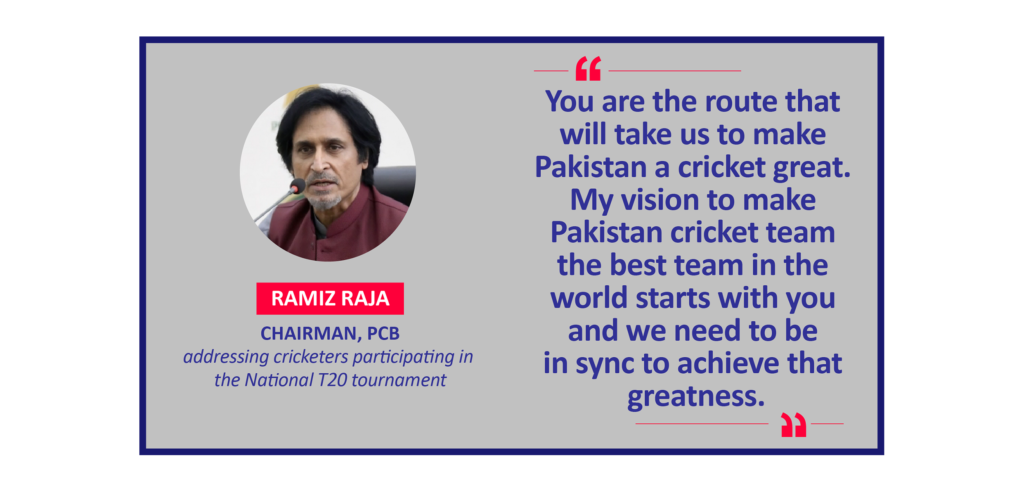 Ramiz Raja, Chairman, PCB addressing cricketers participating in the National T20 tournament