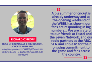 Richard Ostroff, Head of Broadcast & Production, Cricket Australia on opening weekend WBBL|07 matches showing 58% TV audience increase over WBBL|06