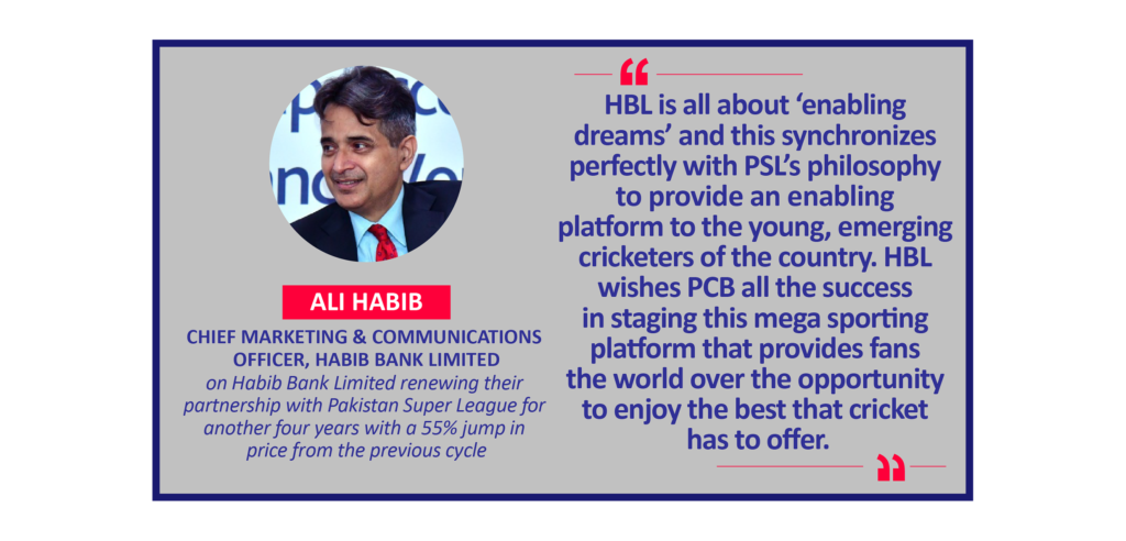 Ali Habib, Chief Marketing & Communications Officer, Habib Bank Limited on Habib Bank Limited renewing their partnership with Pakistan Super League for another four years with a 55% jump in price from the previous cycle