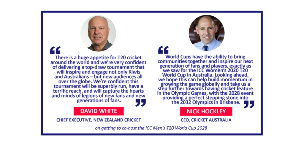 David White and Nick Hockley on getting to co-host the ICC Men's T20 World Cup 2028