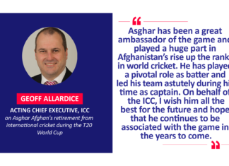 Geoff Allardice, Acting Chief Executive, ICC on Asghar Afghan's retirement from international cricket during the T20 World Cup