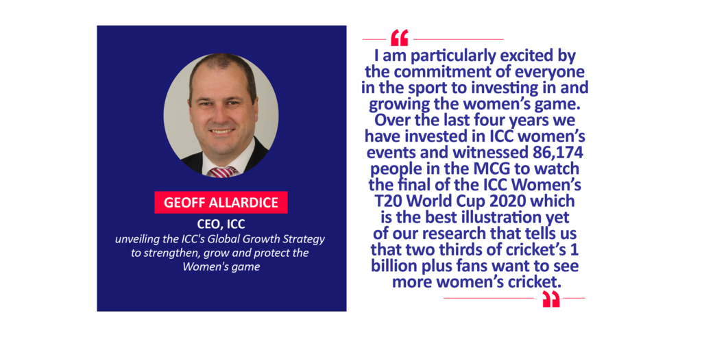 Geoff Allardice, CEO, ICC unveiling the ICC's Global Growth Strategy to strengthen, grow and protect the Women's game