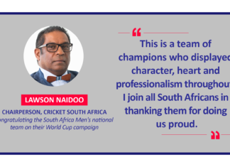 Lawson Naidoo, Chairperson, Cricket South Africa Congratulating the South Africa Men's national team on their World Cup campaign