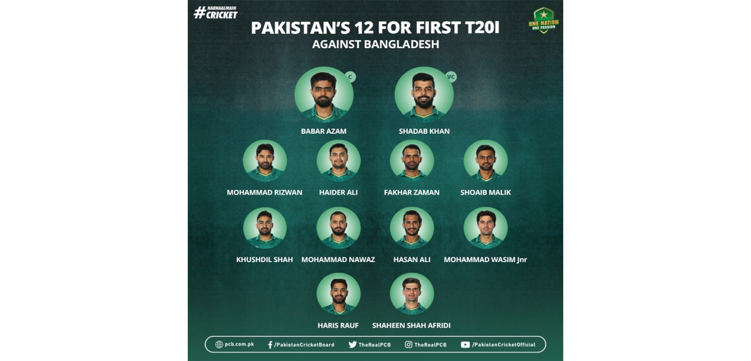 PCB: Pakistan name 12 for first T20I