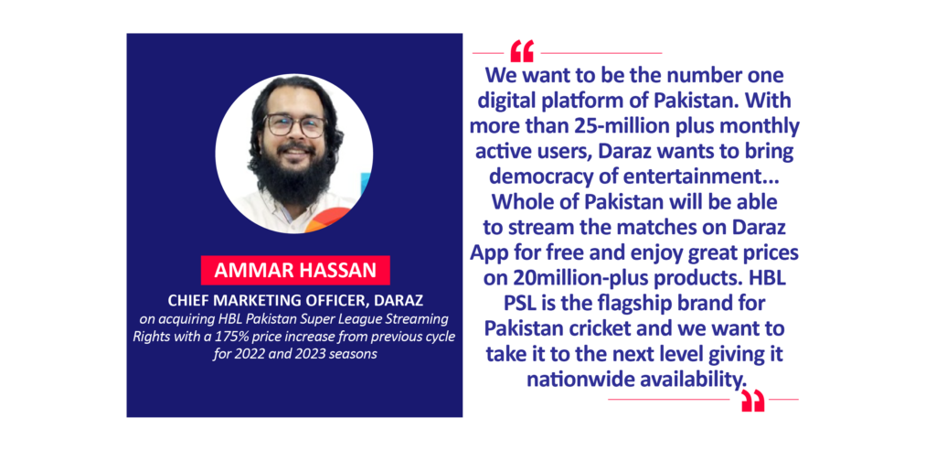 Ammar Hassan, Chief Marketing Officer, Daraz on acquiring HBL Pakistan Super League Streaming Rights with a 175% price increase from previous cycle for 2022 and 2023 seasons