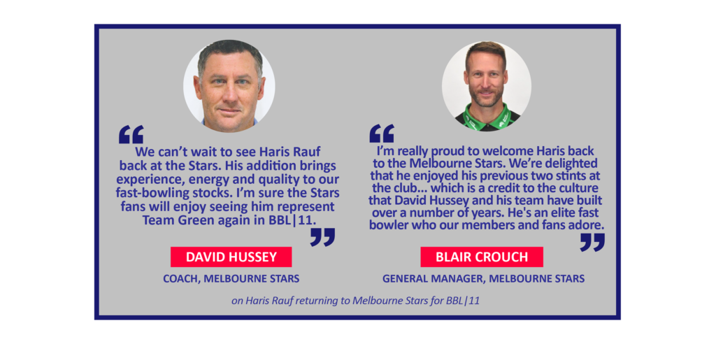David Hussey and Blair Crouch on Haris Rauf returning to Melbourne Stars for BBL|11