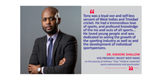 Dr. Kishore Shallow, Vice President, Cricket West Indies on the passing of Anthony “Tony” Harford, respected sports administrator and sportscaster