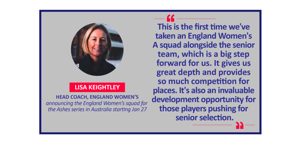 Lisa Keightley, Head Coach, England Women’s announcing the England Women’s squad for the Ashes series in Australia starting Jan 27
