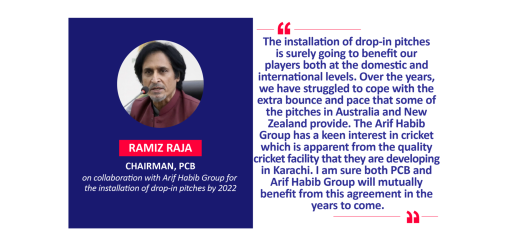 Ramiz Raja, Chairman, PCB on collaboration with Arif Habib Group for the installation of drop-in pitches by 2022