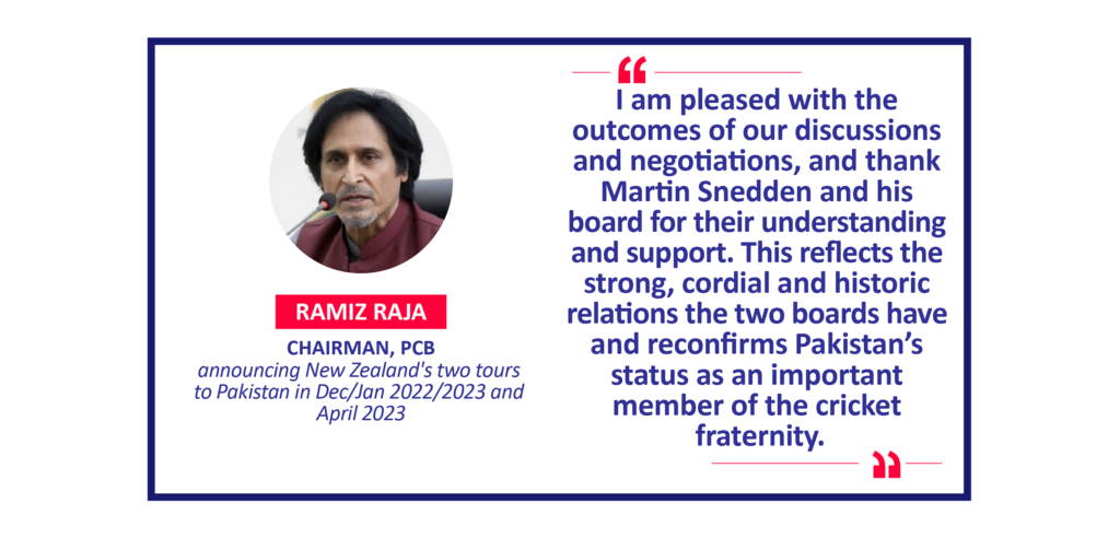 Ramiz Raja, Chairman, PCB announcing New Zealand's two tours to Pakistan in Dec/Jan 2022/2023 and April 2023