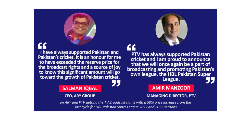 Salman Iqbal and Amir Manzoor on ARY and PTV getting the TV Broadcast rights with a 50% price increase from the last cycle for HBL Pakistan Super League 2022 and 2023 seasons
