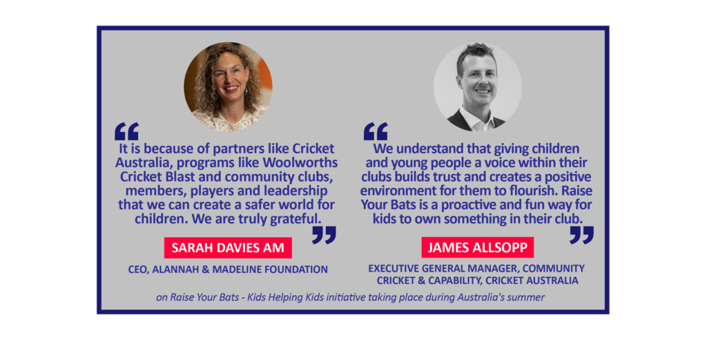 Sarah Davies AM and James Allsopp on Raise Your Bats - Kids Helping Kids initiative taking place during Australia's summer