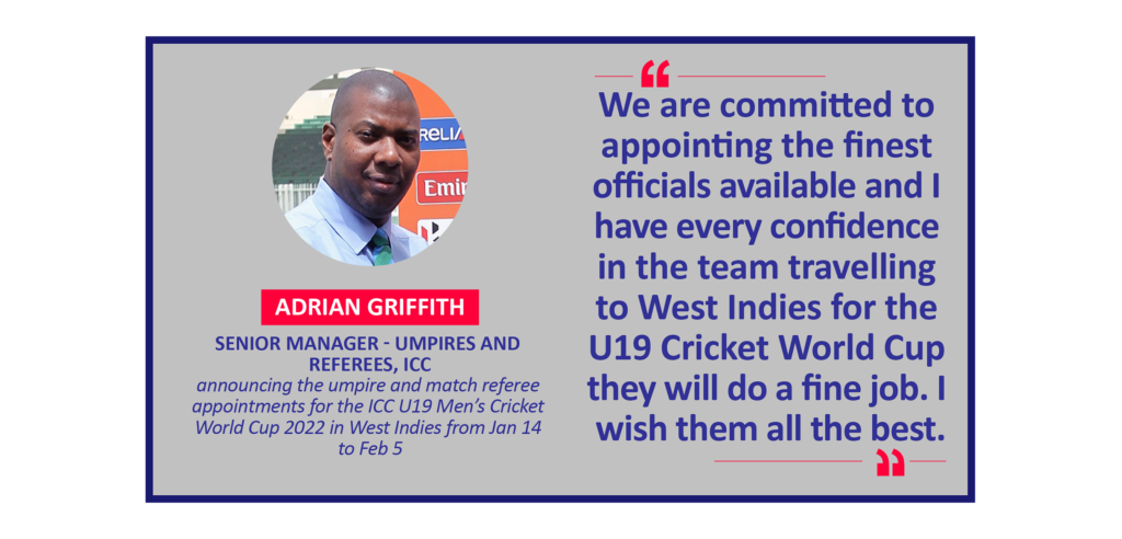 Adrian Griffith, Senior Manager - Umpires and Referees, ICC announcing the umpire and match referee appointments for the ICC U19 Men’s Cricket World Cup 2022 in West Indies from Jan 14 to Feb 5